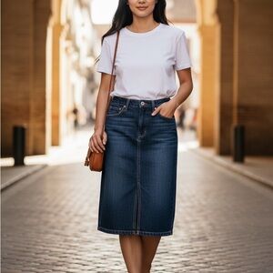 Ag Adriano Goldschmied Dark Blue Midi Skirt